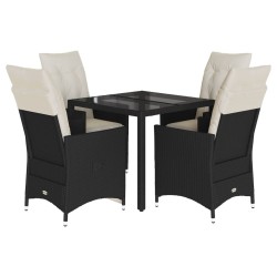 Ensemble à manger de jardin coussins 5pcs Noir Résine tressée 637703637703