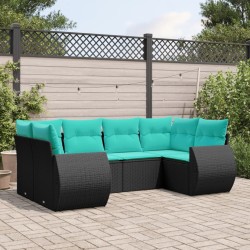 Salon de jardin 6 pcs avec coussins noir résine tressée 637710637710