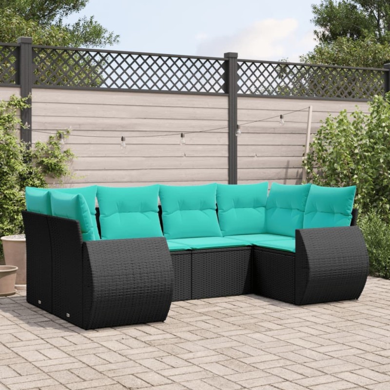 Salon de jardin 6 pcs avec coussins noir résine tressée 637710637710