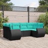 Salon de jardin 6 pcs avec coussins noir résine tressée 637710637710