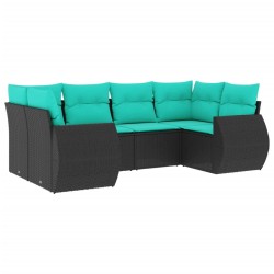 Salon de jardin 6 pcs avec coussins noir résine tressée 637710637710