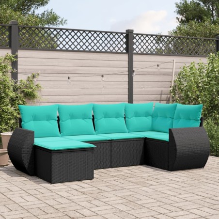 Salon de jardin 6 pcs avec coussins noir résine tressée 637711637711