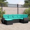 Salon de jardin 6 pcs avec coussins noir résine tressée 637711637711