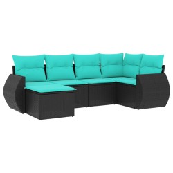 Salon de jardin 6 pcs avec coussins noir résine tressée 637711637711