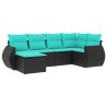 Salon de jardin 6 pcs avec coussins noir résine tressée 637711637711