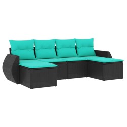 Salon de jardin 6 pcs avec coussins noir résine tressée 637712637712