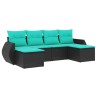Salon de jardin 6 pcs avec coussins noir résine tressée 637712637712