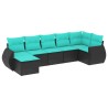Salon de jardin 7 pcs avec coussins noir résine tressée 637715637715