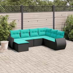 Salon de jardin 7 pcs avec coussins noir résine tressée 637717637717