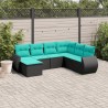 Salon de jardin 7 pcs avec coussins noir résine tressée 637717637717