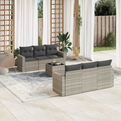 Salon de jardin avec coussins 7 pcs gris clair résine tressée 637719637719