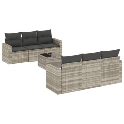 Salon de jardin avec coussins 7 pcs gris clair résine tressée 637719637719