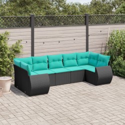 Salon de jardin 7 pcs avec coussins noir résine tressée 637720637720