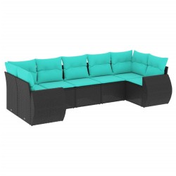 Salon de jardin 7 pcs avec coussins noir résine tressée 637720637720