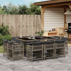 Ensemble à manger de jardin 11pcs avec coussins gris poly rotin 637730637730