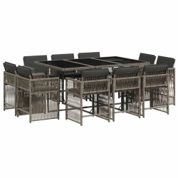 Ensemble à manger de jardin 11pcs avec coussins gris poly rotin 637730637730