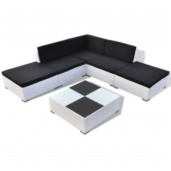 Salon de jardin 6 pcs avec coussins Résine tressée Blanc 637731637731
