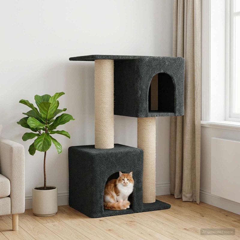 Arbre à chat avec poteaux à griffer en sisal Gris foncé 114 cm 637737637737