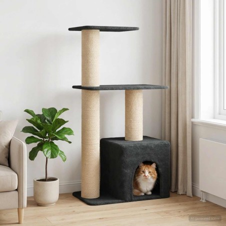 Arbre à chat avec poteaux à griffer en sisal Gris foncé 133 cm 637738637738