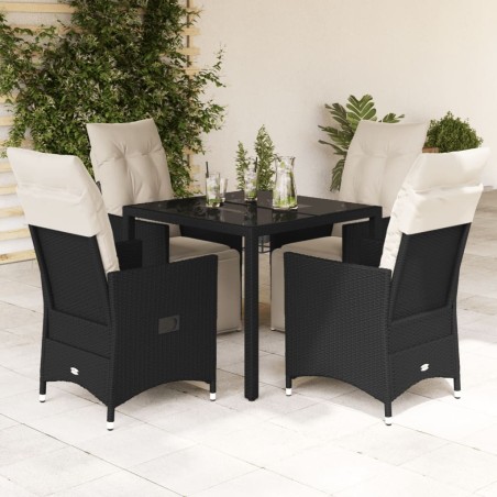 Ensemble à manger de jardin coussins 5pcs Noir Résine tressée 637740637740