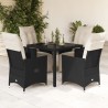 Ensemble à manger de jardin coussins 5pcs Noir Résine tressée 637740637740