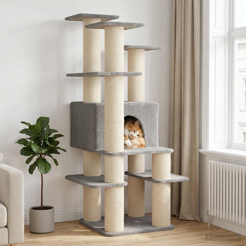 Arbre à chat avec poteaux à griffer en sisal Gris clair 161 cm 637745637745