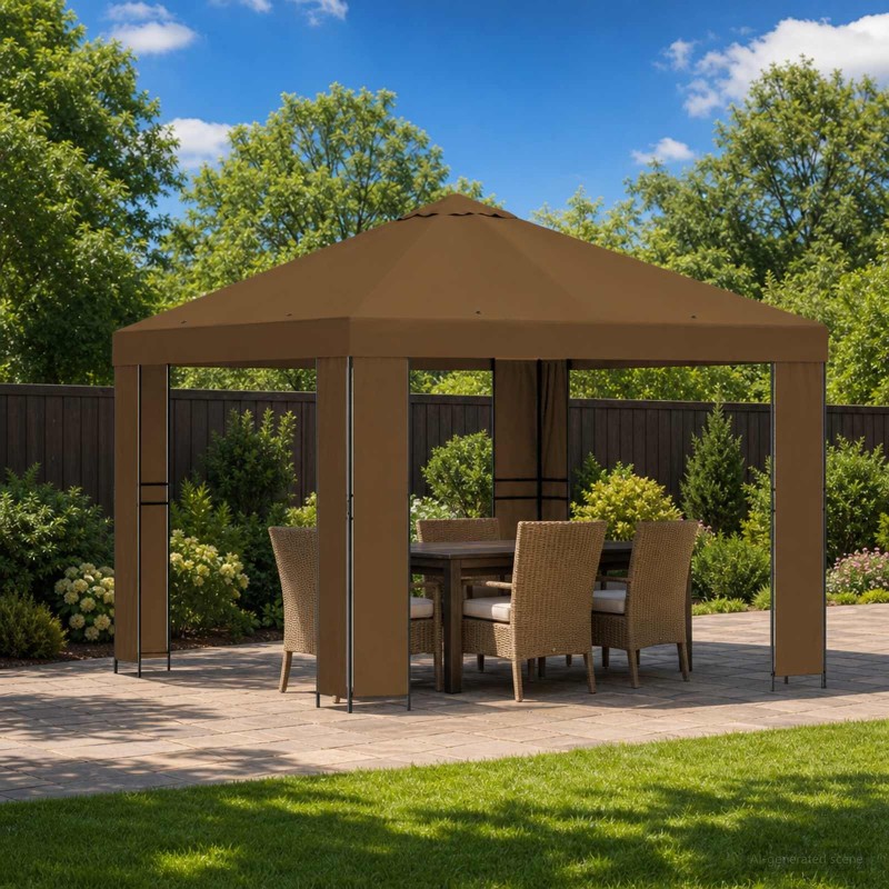 Pavillon 3 x 3 m Taupe Polyester et Acier 190 gsm 637752637752