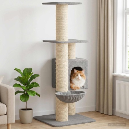 Arbre à chat avec poteaux à griffer en sisal Gris clair 137 cm 637761637761
