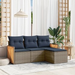 Ensemble de canapé de jardin 4 pcs avec coussins gris résine tressée 637771637771