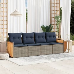 Ensemble de canapé de jardin 4 pcs avec coussins gris résine tressée 637773637773