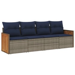 Ensemble de canapé de jardin 4 pcs avec coussins gris résine tressée 637773637773