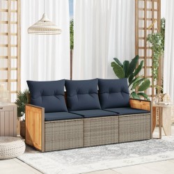 Ensemble de canapé de jardin 3 pcs avec coussins gris résine tressée 637787637787