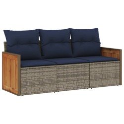 Ensemble de canapé de jardin 3 pcs avec coussins gris résine tressée 637787637787