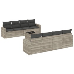 Salon de jardin 9 pcs avec coussins gris clair résine tressée 637790637790