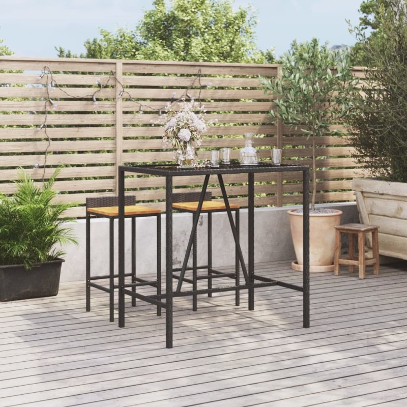 Table de bar et dessus en verre noir 110x70x110 cm poly rotin 637792637792