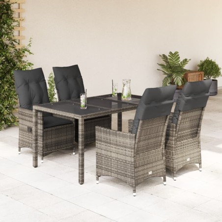 Ensemble à manger de jardin 5 pcs coussins gris résine tressée 637797637797