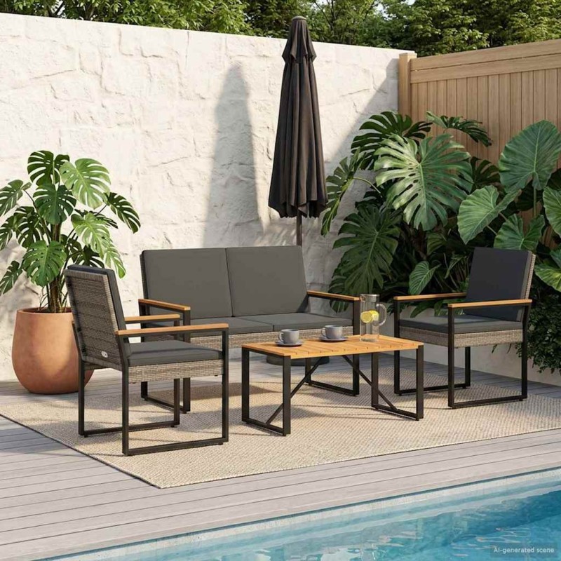 Ensemble de meubles d'extérieur 4 pcs Gris et Gris foncé 637814637814