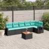 Ensemble de canapé de jardin 7 pcs avec coussins noir résine tressée 637815637815