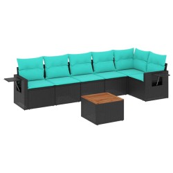 Ensemble de canapé de jardin 7 pcs avec coussins noir résine tressée 637815637815