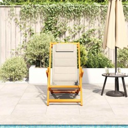Chaise pliante avec accoudoirs en bois d'acacia crème et textilène 637843637843