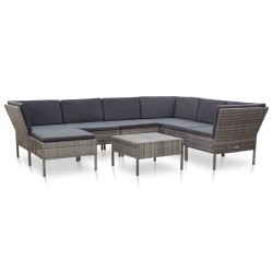 Salon de jardin 8 pcs avec coussins résine tressée gris 637846637846