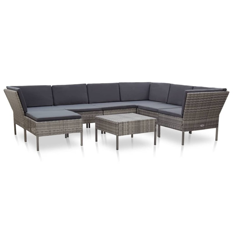 Salon de jardin 8 pcs avec coussins résine tressée gris 637846637846