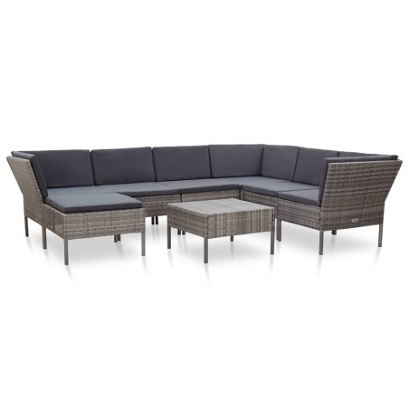 Salon de jardin 8 pcs avec coussins résine tressée gris 637846637846