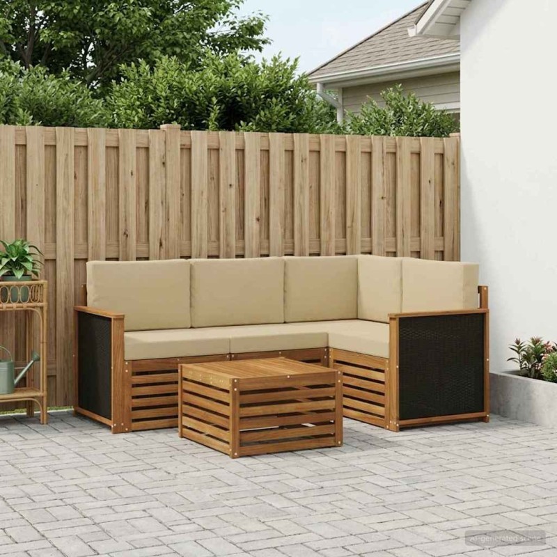 Ensemble de canapés d'extérieur 5 pcs Naturel et Beige 637848637848