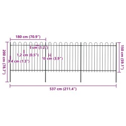 Clôture de jardin avec arceau en acier 537 x 150 cm Noir 637856637856