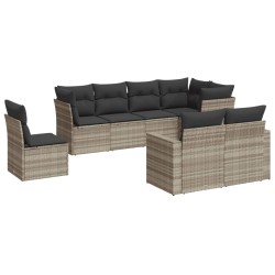 Salon de jardin 8 pcs avec coussins gris clair résine tressée 637861637861