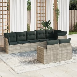 Salon de jardin 8 pcs avec coussins gris clair résine tressée 637862637862