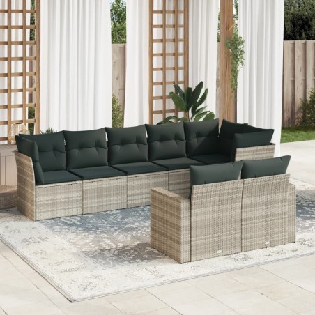 Salon de jardin 8 pcs avec coussins gris clair résine tressée 637862637862