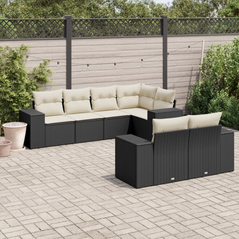 Salon de jardin 7 pcs avec coussins noir résine tressée 637874637874