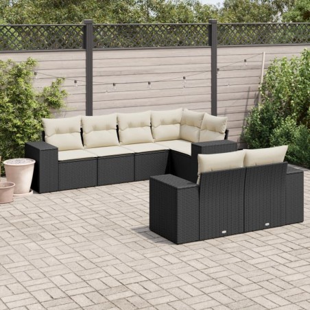 Salon de jardin 7 pcs avec coussins noir résine tressée 637874637874
